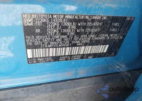 2020 Toyota Rav4 Hybrid Le from USA, damaged, VIN 2T3LWRFV5LW090961